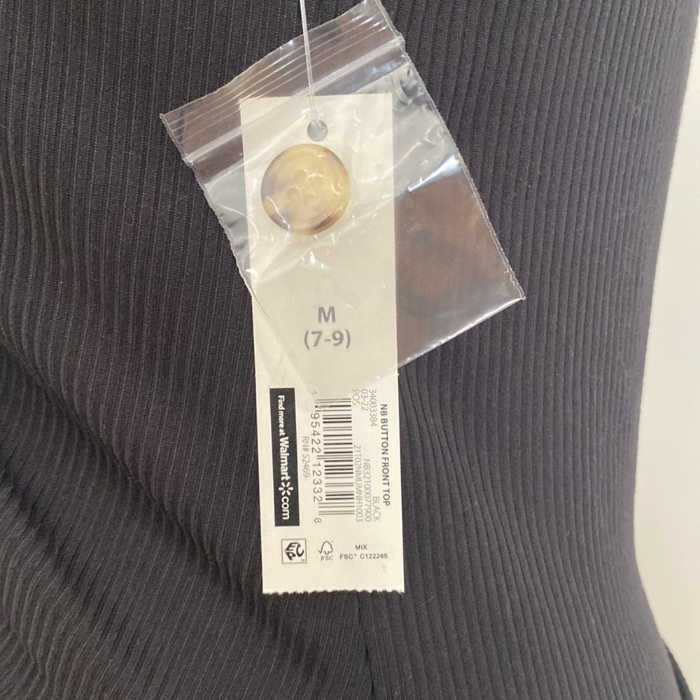 Black Light Knit Top with Button Details and Collared V-Neck​ - Picture 7 of 8